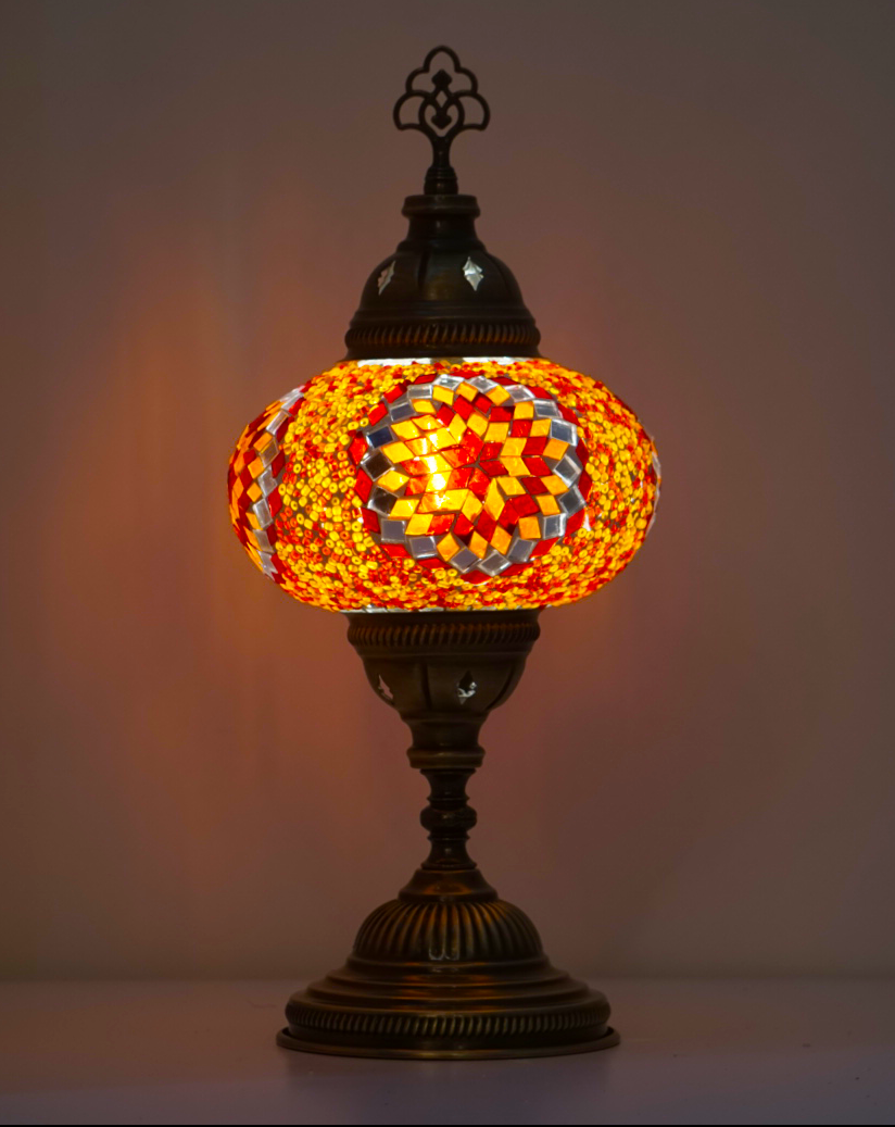 L | Rood/Geel Handgemaakte Mozaïek Tafellamp - JZ Handmade