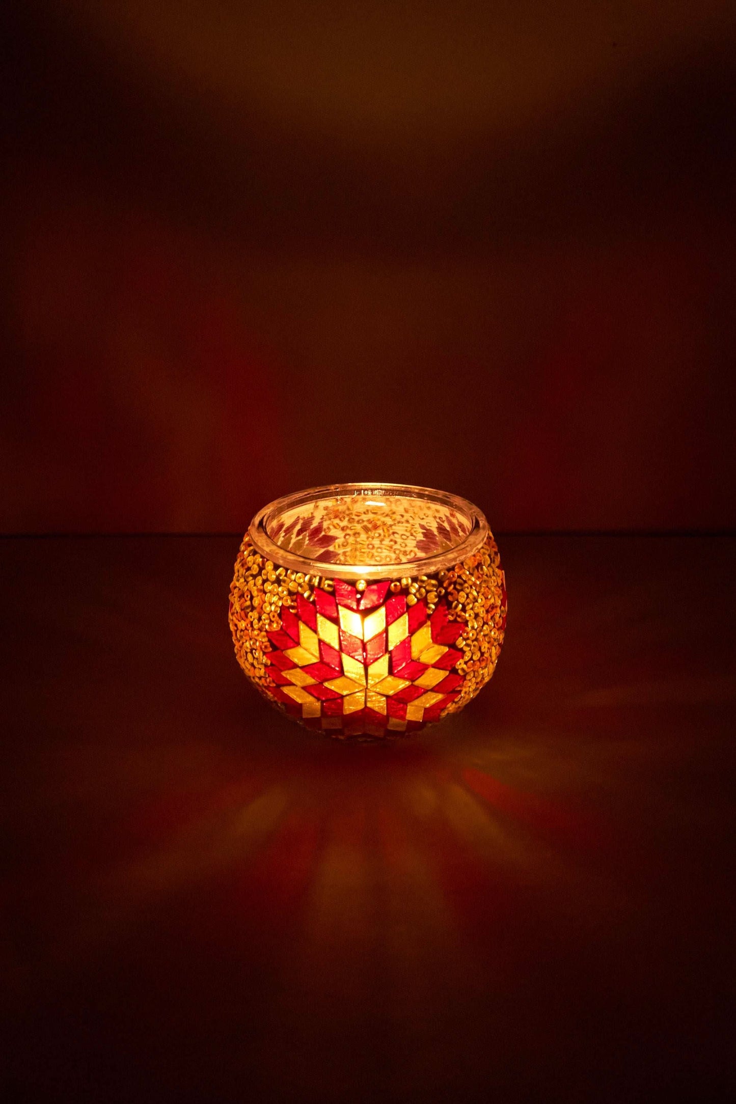 Mozaïek Kandelaar M – Rood & Goud