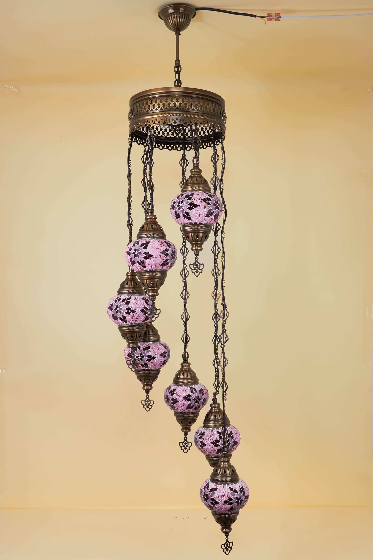 Mozaïek Kroonluchter 7 Bollen S – Rose Flame | Spiraal