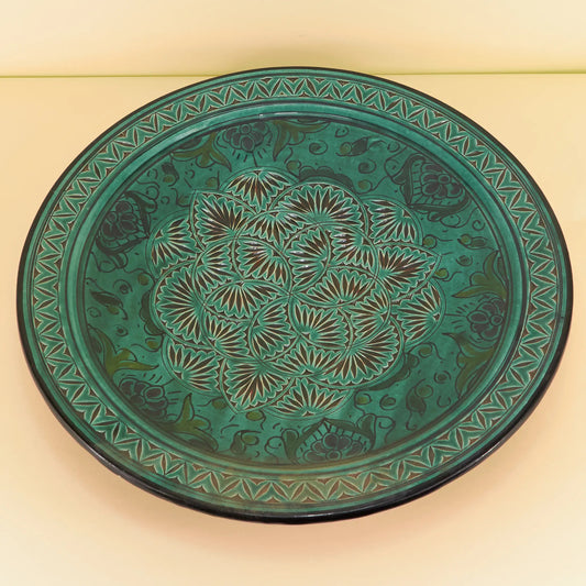 Aardewerk Bord Gegraveerd XL – Groene Lotus