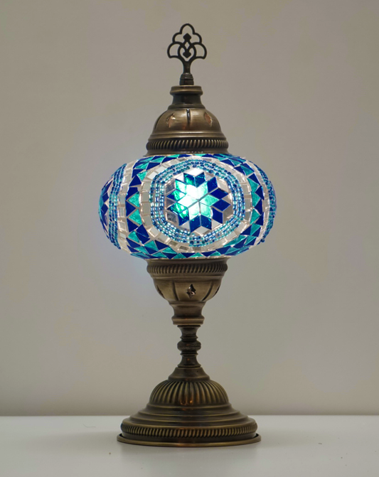 L | Blauwe Handgemaakte Mozaïek Tafellamp - JZ Handmade
