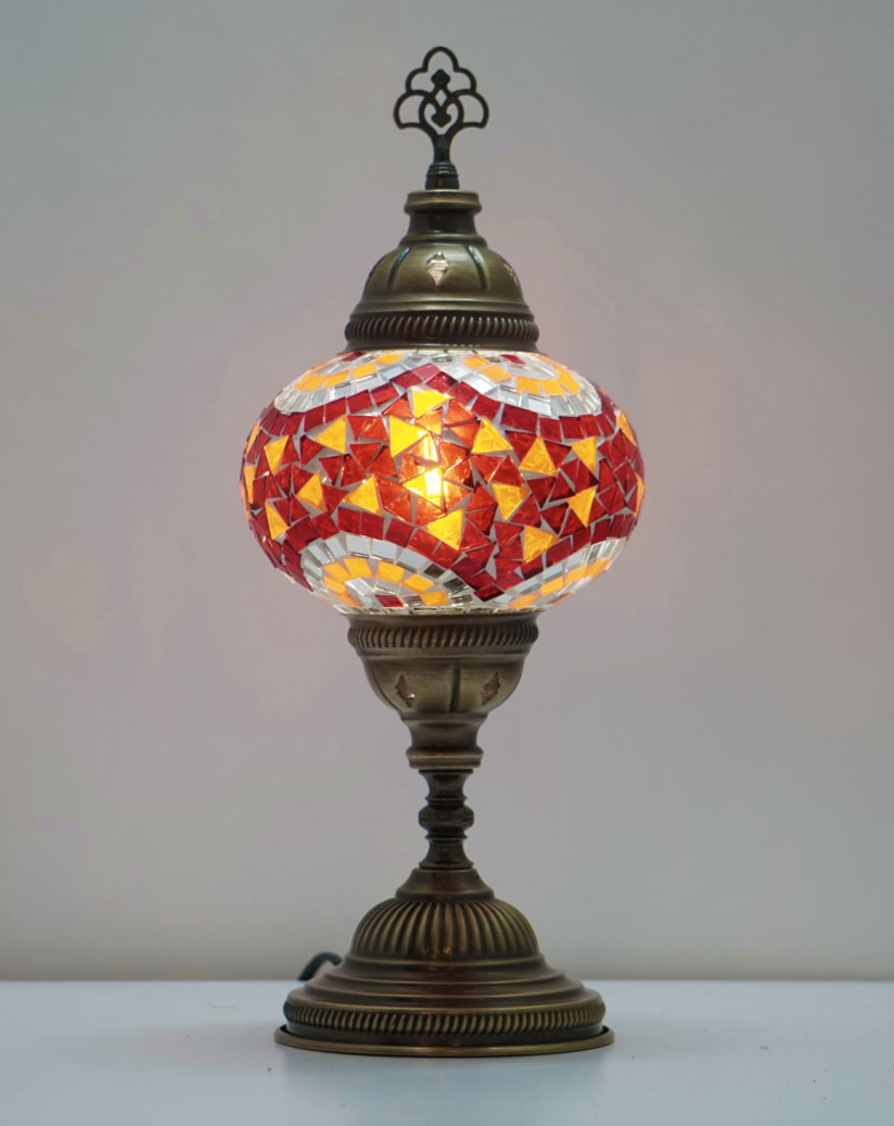 L | Rood/Oranje Handgemaakte Mozaïek Tafellamp - JZ Handmade