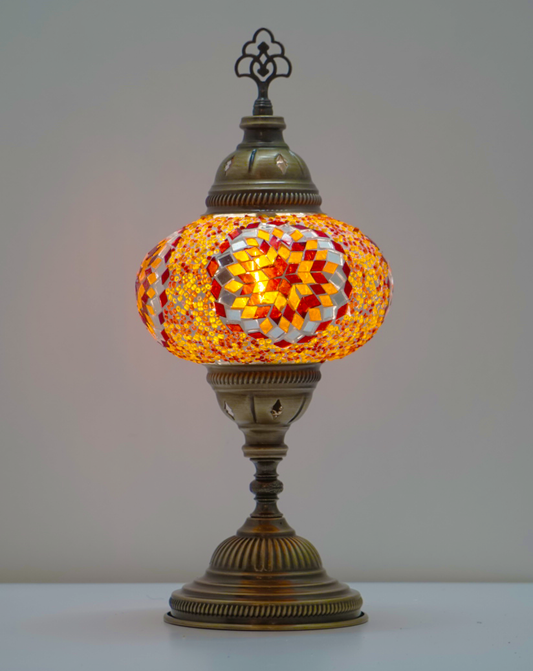 L | Rood/Geel Handgemaakte Mozaïek Tafellamp - JZ Handmade