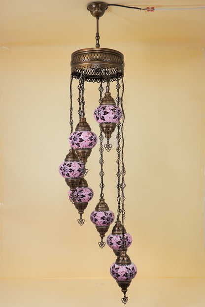 Mozaïek Kroonluchter 7 Bollen S – Rose Flame | Spiraal