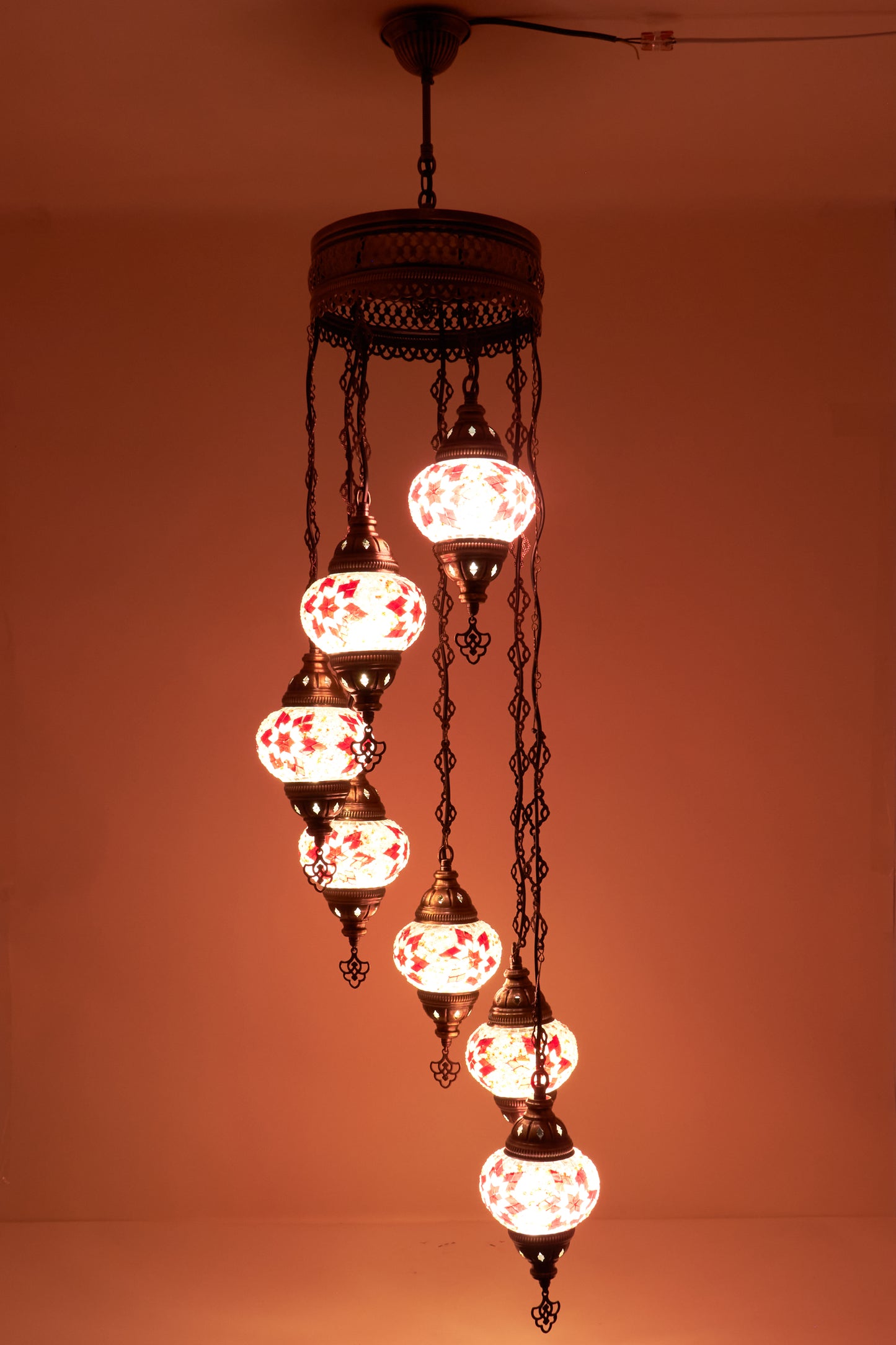 Mozaïek Kroonluchter 7 Bollen S – Rose Flame | Spiraal