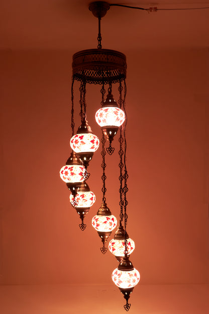 Mozaïek Kroonluchter 7 Bollen S – Rose Flame | Spiraal
