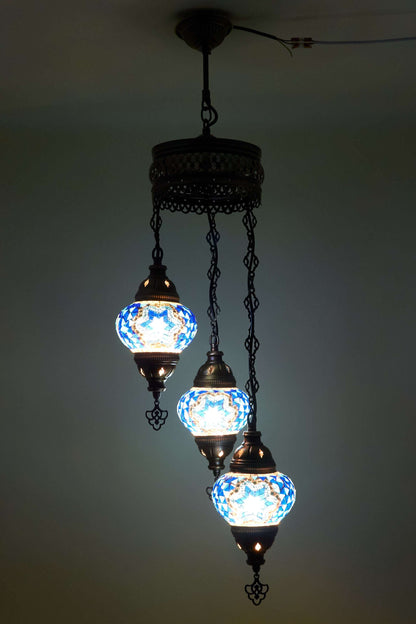 Mozaïek Kroonluchter 3 Bollen S – Blue Mirage | Spiraal