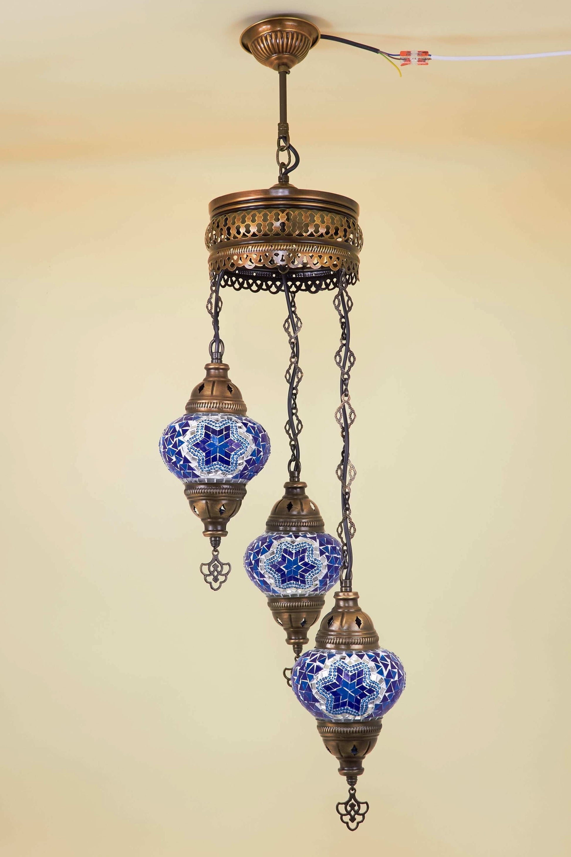Mozaïek Kroonluchter 3 Bollen S – Blue Mirage | Spiraal