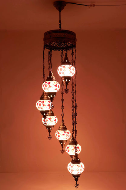 Mozaïek Kroonluchter 7 Bollen S – Rose Flame | Spiraal