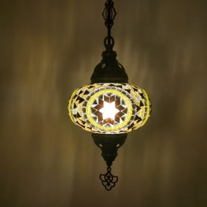 Mozaïek hanglamp 16 cm geel/bruin